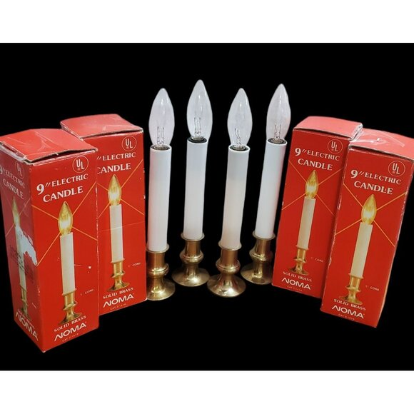 Set Of 4 NOMA 9" Electric Candles Brass Base Christmas Window Decor Holiday VTG - Picture 2 of 6